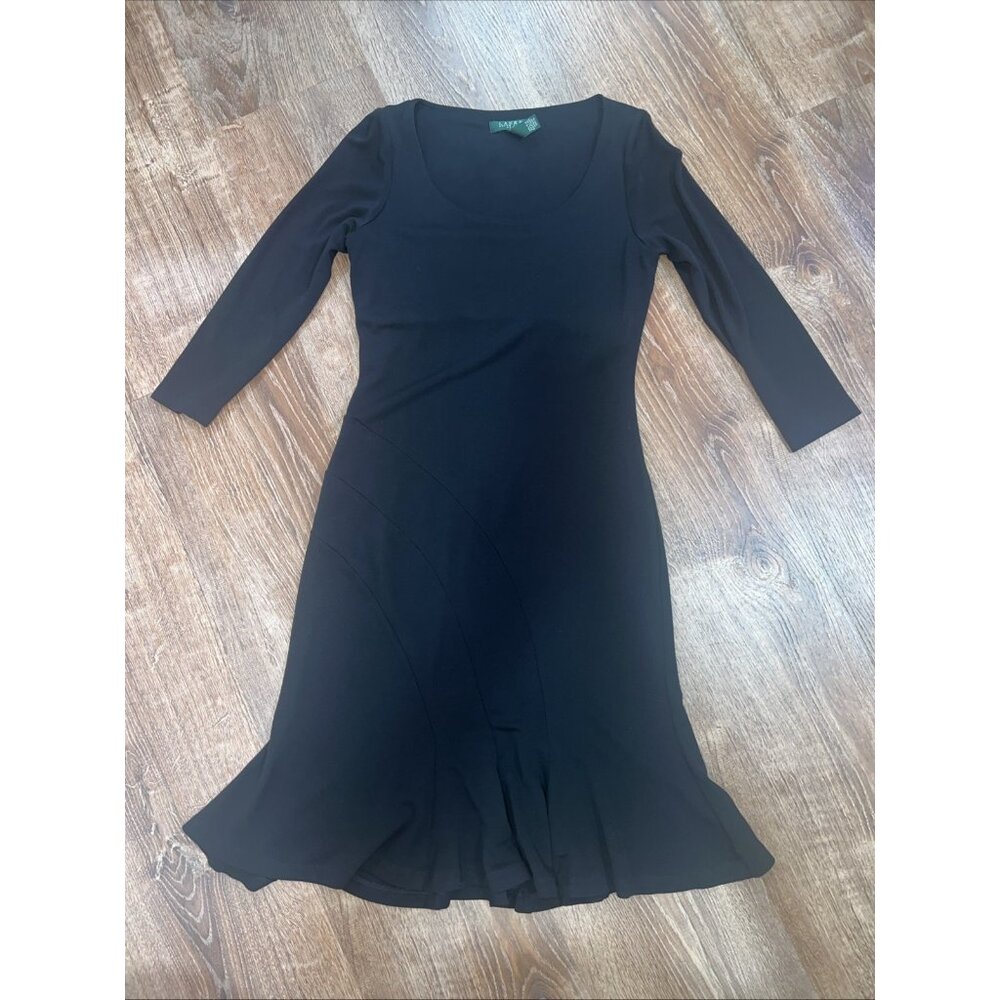 LAUREN RALPH LAUREN  black round neck fit and flare‎ dress office cocktail Small